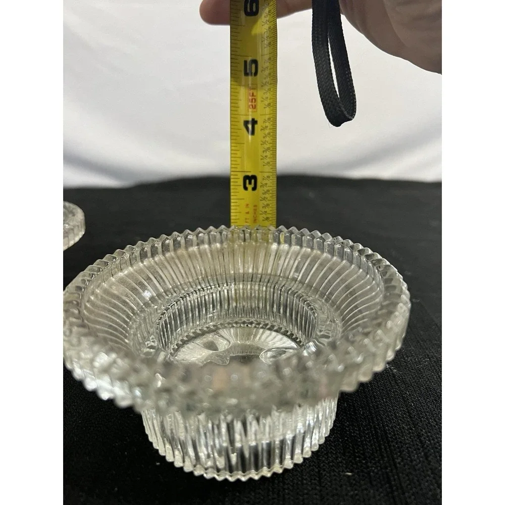 Vintage Clear Ribbed Glass Candle Holder Pair Reversible Taper Pillar Set of 2